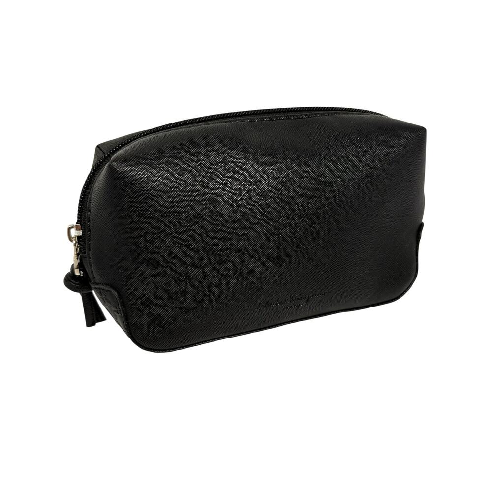 Salvatore Ferragamo Parfums Black Faux Saffiano Travel Toiletry Pouch